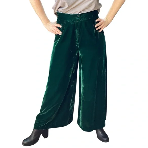 Vintage 1970’s Green Velvet Wide Leg Pants Christmas Alex Coleman California - Picture 2 of 14